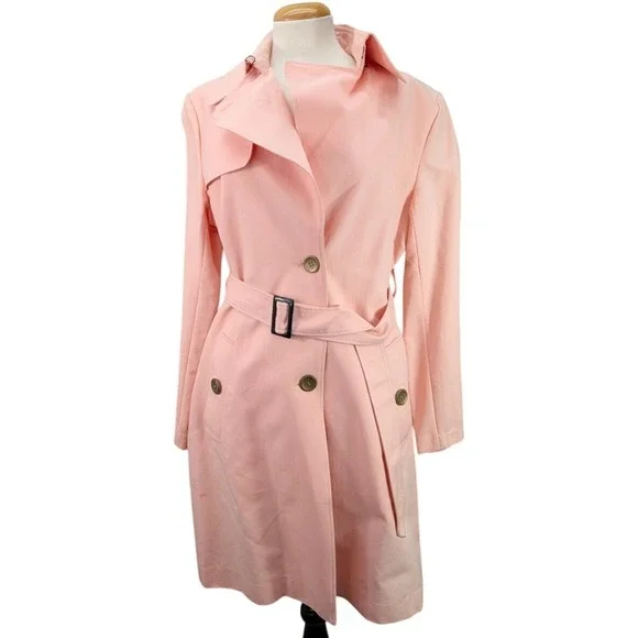 Vintage Seven City Women's L Belted Rain Trench‎ Coat Old Money Pastel Pink NWT - Picture 13 of 16
